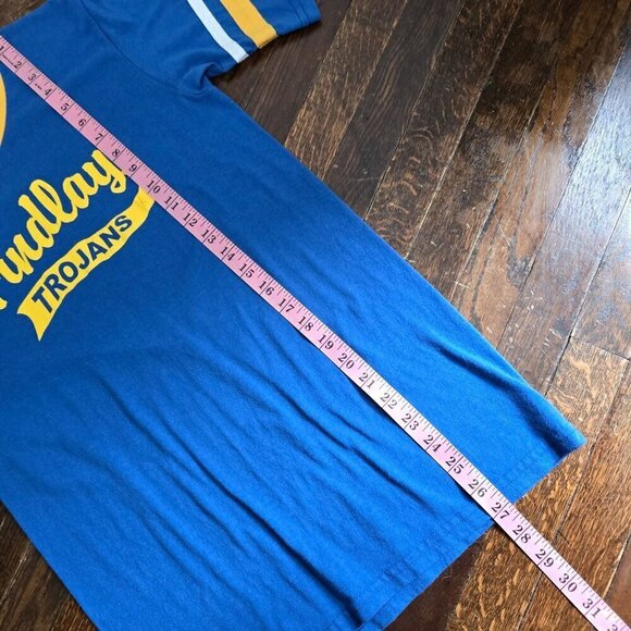 Vintage 90s Findlay Ohio Trojans Cheer Athletic Tshirt Blue Yellow Retro - Picture 5 of 11